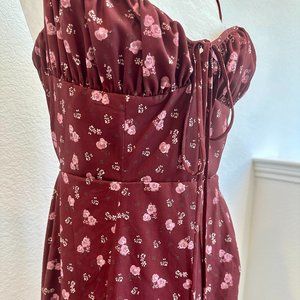 House of CB Carina Wine Floral Bustier Midi Dress
